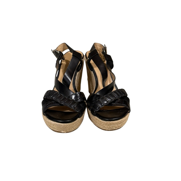 ANTONIO MELANI Black Sandals Women's Wedge ESPADRILLE Slingback Sz 8.5​ - Picture 1 of 7